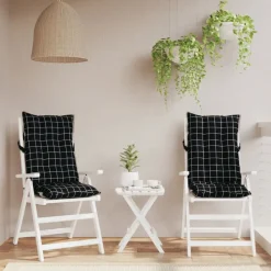 vidaXL Cojines para silla respaldo alto 2 uds tela a cuadros negro Estampado de cuadros negros Sale