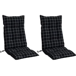 vidaXL Cojines para silla respaldo alto 2 uds tela a cuadros negro Estampado de cuadros negros Sale