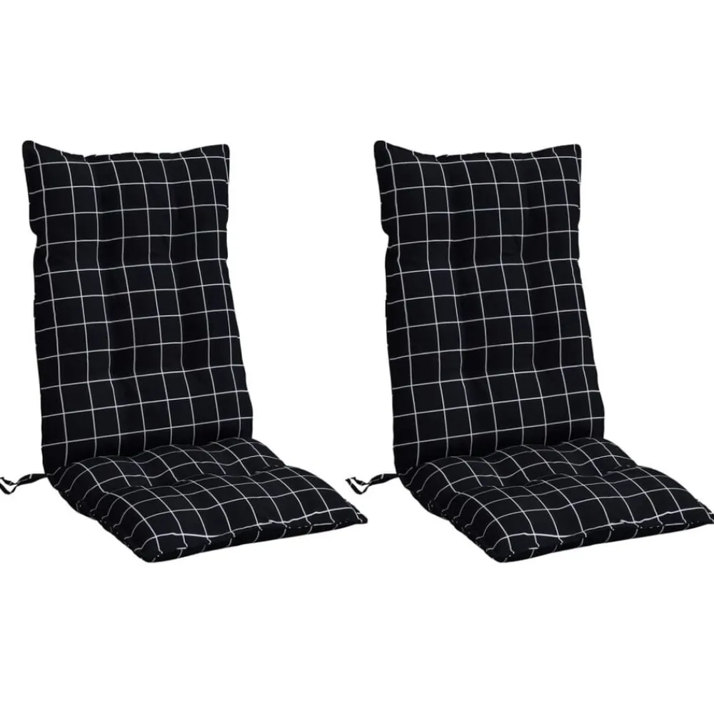 vidaXL Cojines para silla respaldo alto 2 uds tela a cuadros negro Estampado de cuadros negros Sale