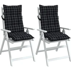 vidaXL Cojines para silla respaldo alto 2 uds tela a cuadros negro Estampado de cuadros negros Sale