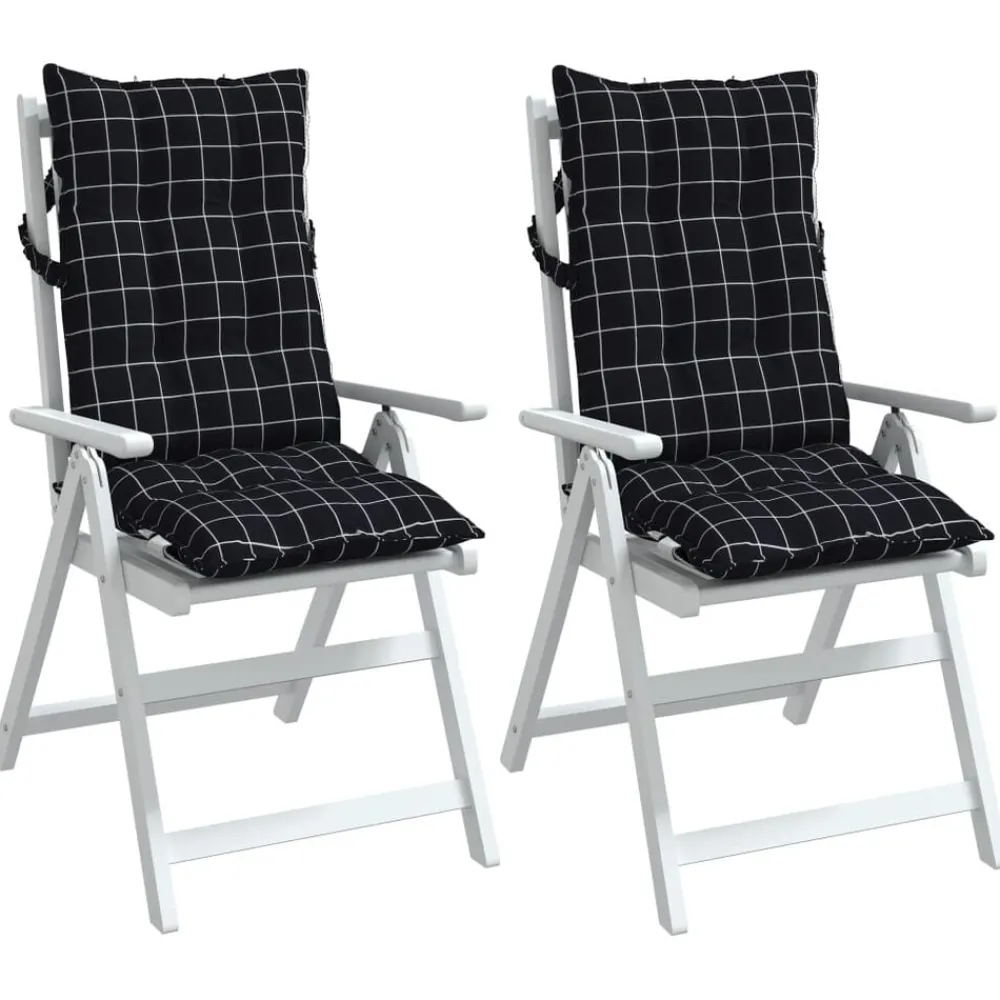 vidaXL Cojines para silla respaldo alto 2 uds tela a cuadros negro Estampado de cuadros negros Sale