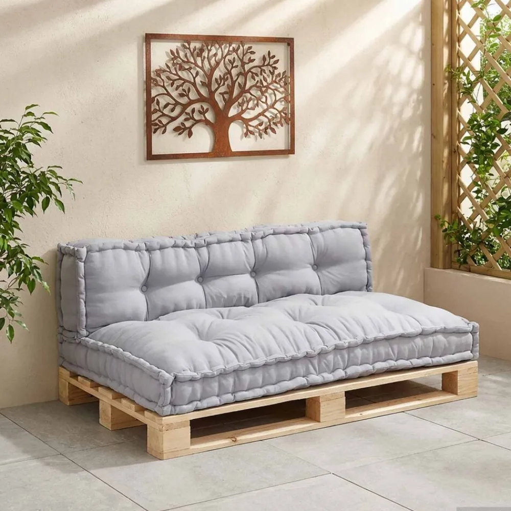vidaXL Cojín para Sofá Pallet 2 pcs 120 x 80 x 38 cm Tela Gris Clearance