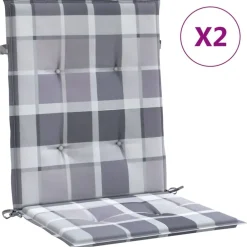vidaXL Cojín silla de jardín respaldo bajo 2 uds tela a cuadros gris Estampados cuadros grises Clearance