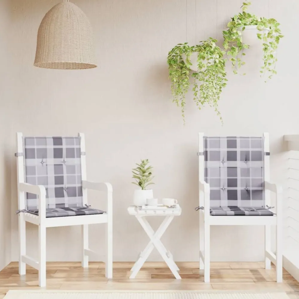 vidaXL Cojín silla de jardín respaldo bajo 2 uds tela a cuadros gris Estampados cuadros grises Clearance