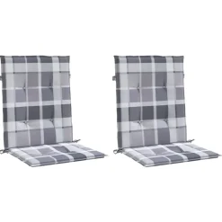 vidaXL Cojín silla de jardín respaldo bajo 2 uds tela a cuadros gris Estampados cuadros grises Clearance