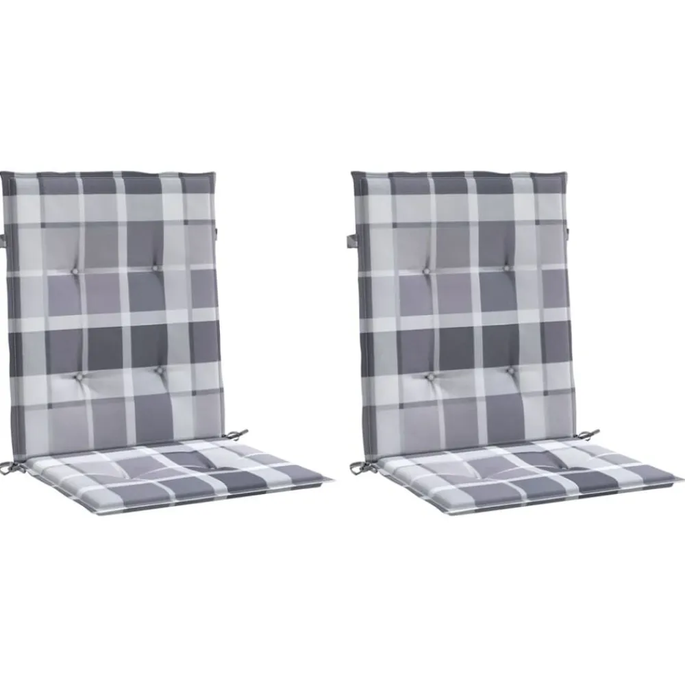 vidaXL Cojín silla de jardín respaldo bajo 2 uds tela a cuadros gris Estampados cuadros grises Clearance