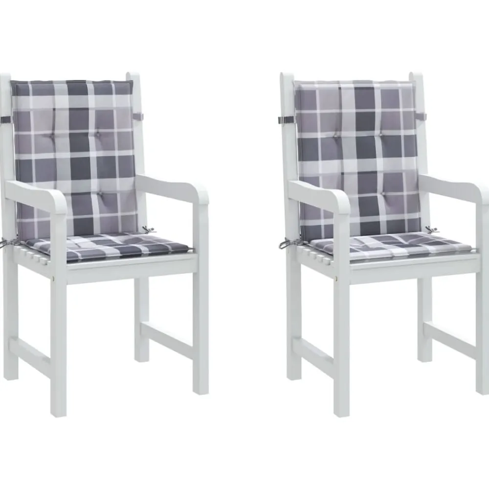 vidaXL Cojín silla de jardín respaldo bajo 2 uds tela a cuadros gris Estampados cuadros grises Clearance