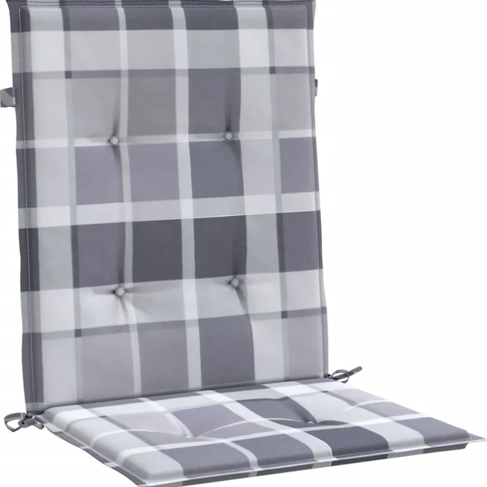 vidaXL Cojín silla de jardín respaldo bajo 2 uds tela a cuadros gris Estampados cuadros grises Clearance