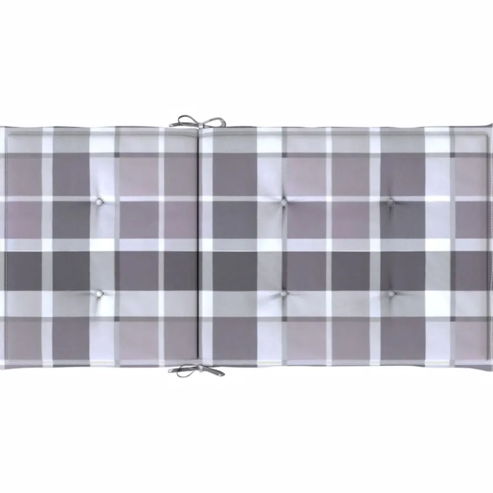 vidaXL Cojín silla de jardín respaldo bajo 2 uds tela a cuadros gris Estampados cuadros grises Clearance