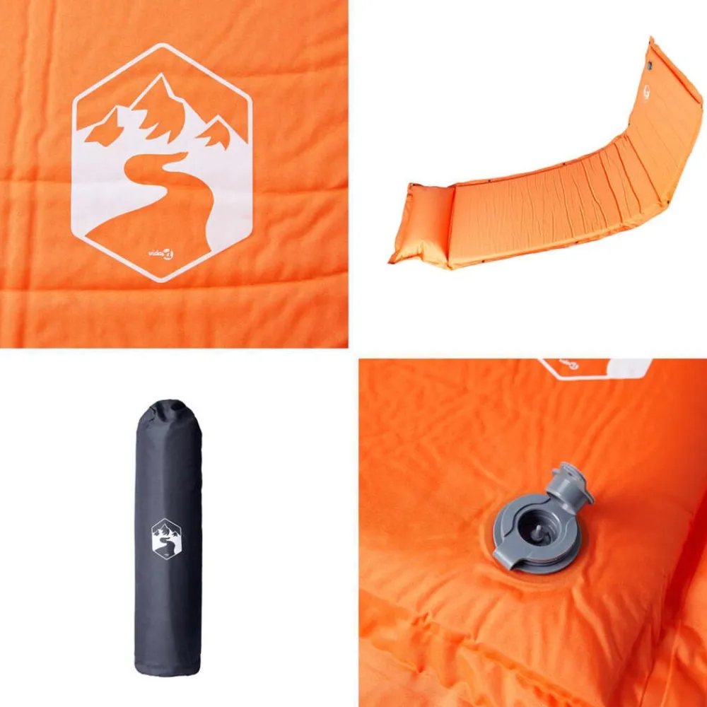 vidaXL Colchón de camping autoinflable con almohada 1 persona Naranja Hot
