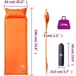 vidaXL Colchón de camping autoinflable con almohada 1 persona Naranja Hot