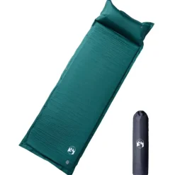 vidaXL Colchón de camping autoinflable con almohada 1 persona Verde Sale