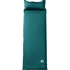 vidaXL Colchón de camping autoinflable con almohada 1 persona Verde Sale