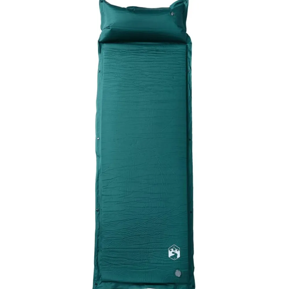 vidaXL Colchón de camping autoinflable con almohada 1 persona Verde Sale