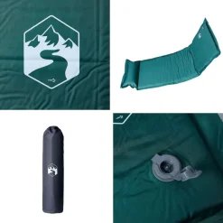vidaXL Colchón de camping autoinflable con almohada 1 persona Verde Sale