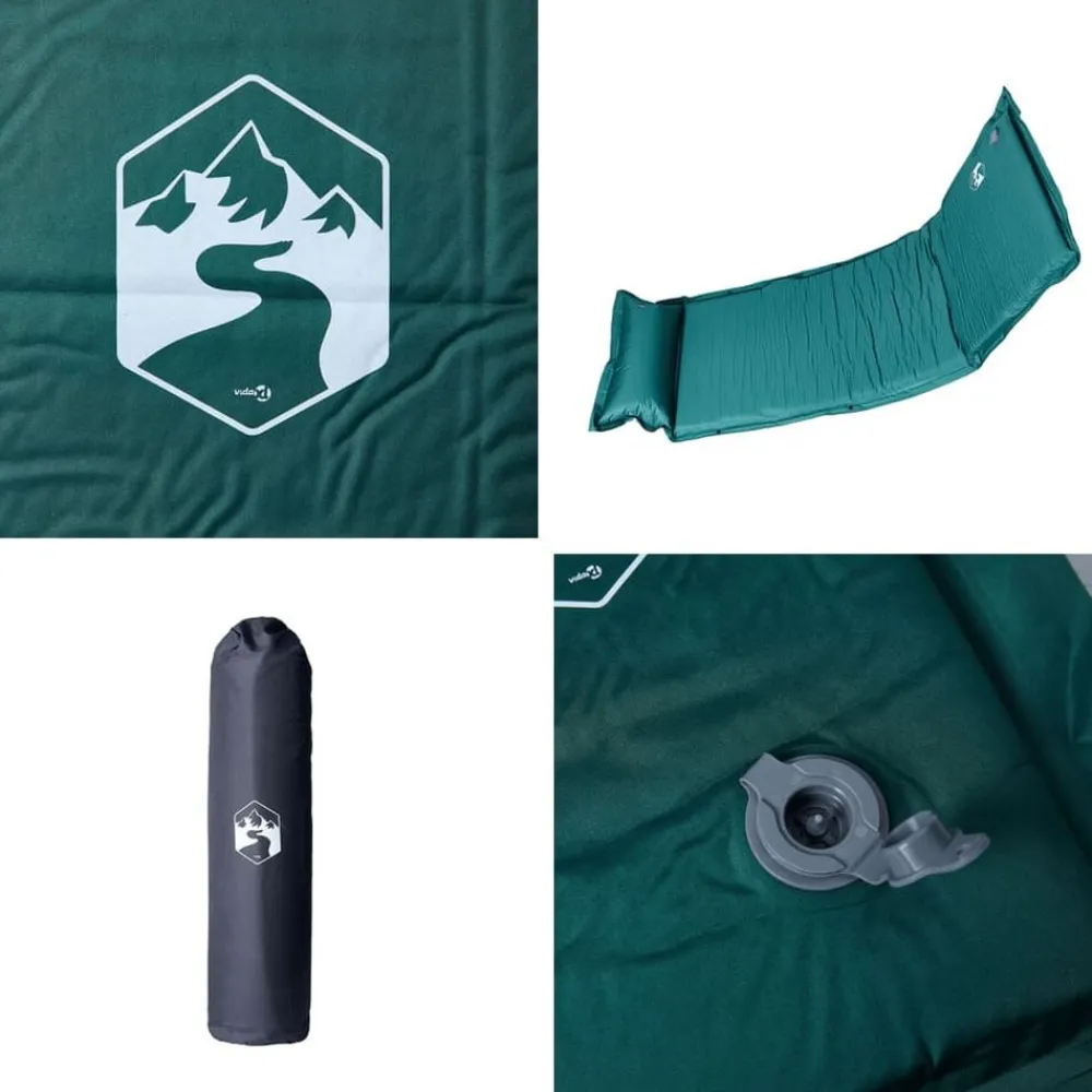 vidaXL Colchón de camping autoinflable con almohada 1 persona Verde Sale