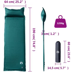 vidaXL Colchón de camping autoinflable con almohada 1 persona Verde Sale