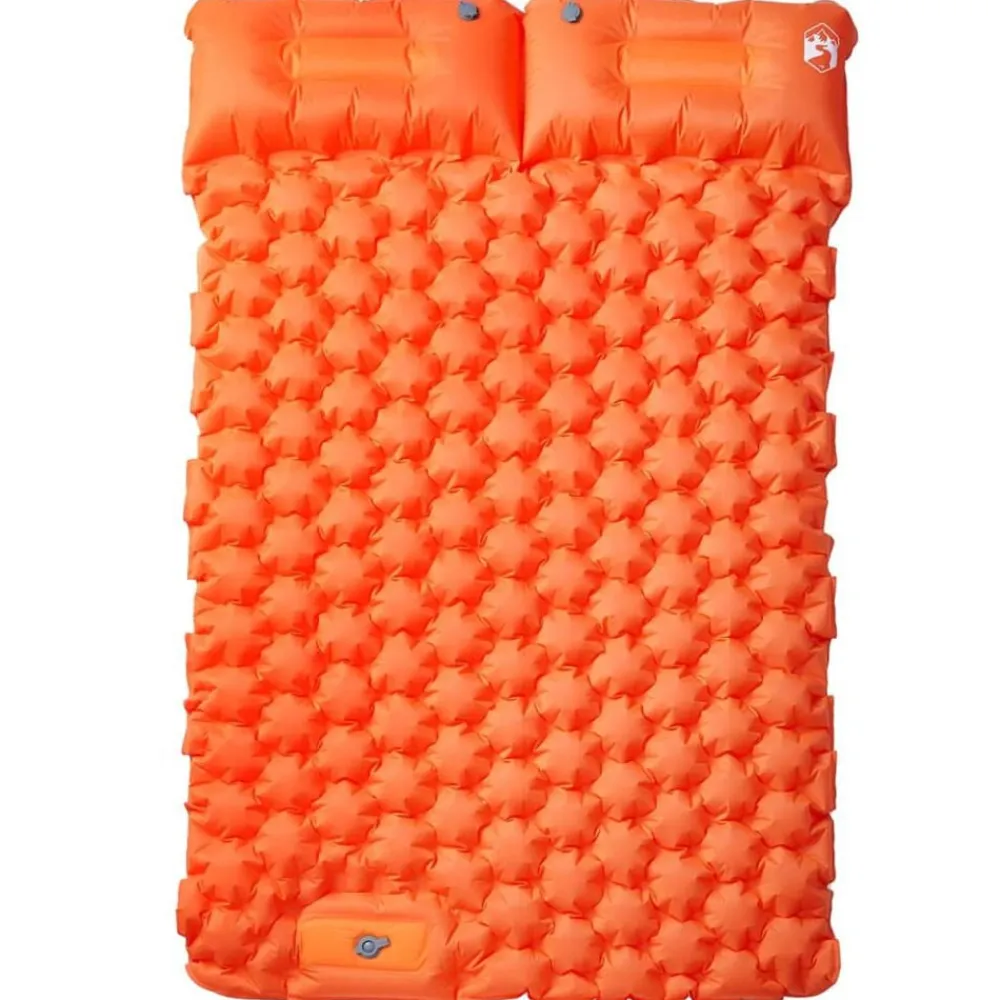vidaXL Colchón de camping autoinflable y almohadas 2 personas Naranja Clearance