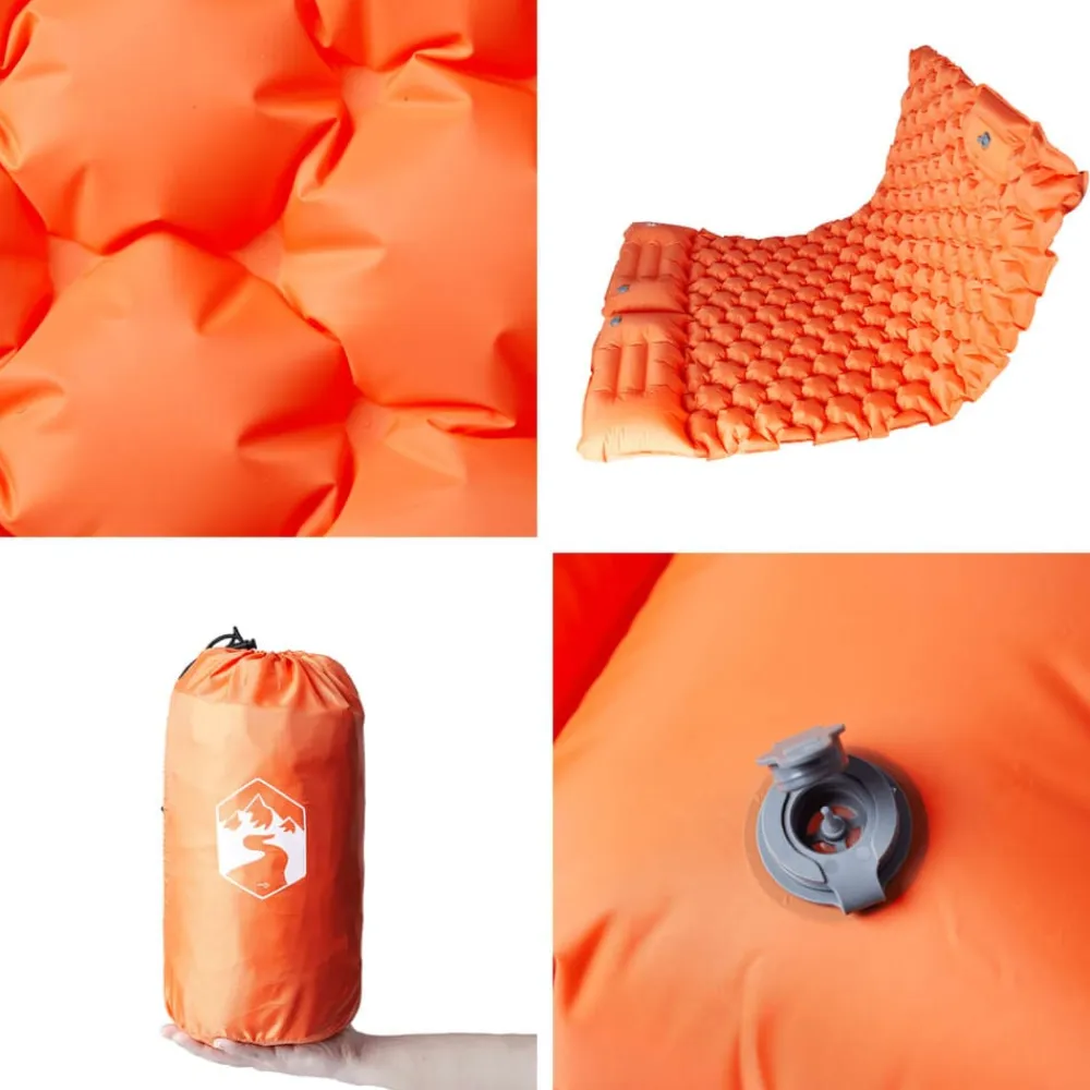 vidaXL Colchón de camping autoinflable y almohadas 2 personas Naranja Clearance