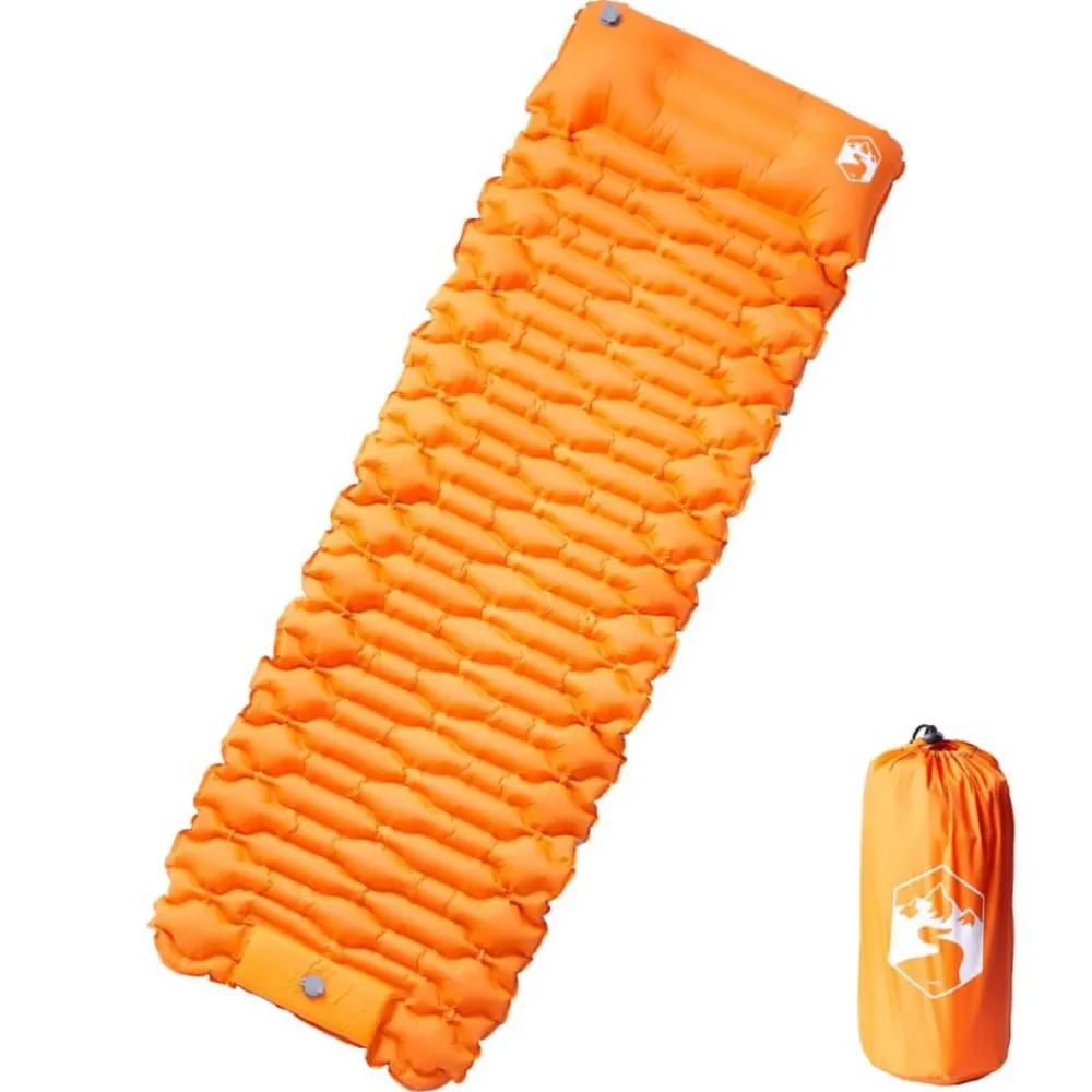 vidaXL Colchón de camping autoinflable con almohada 1 persona Naranja Outlet