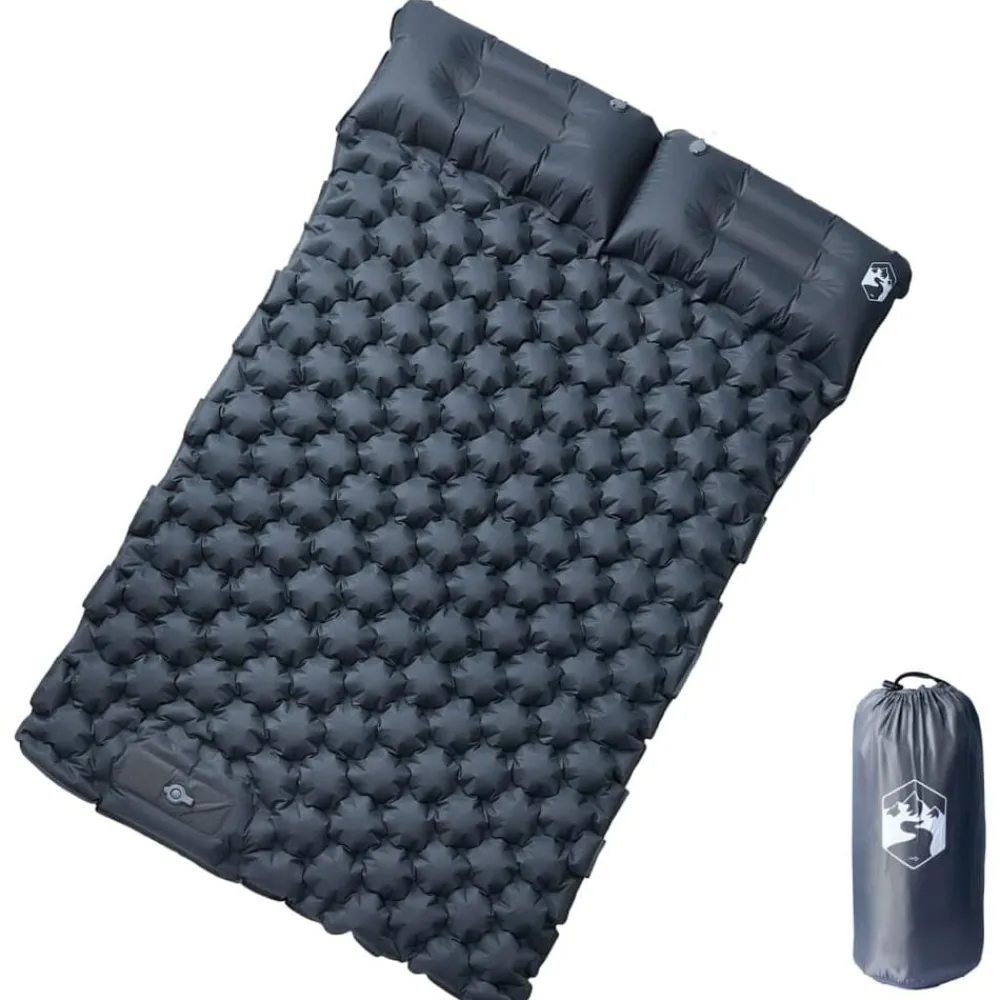 vidaXL Actividades Al Aire Libre-Colchón de camping autoinflable con almohadas 2 personas