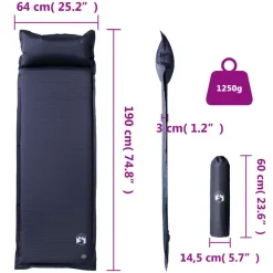 vidaXL Actividades Al Aire Libre-Colchón de camping autoinflable con con almohada 1 persona