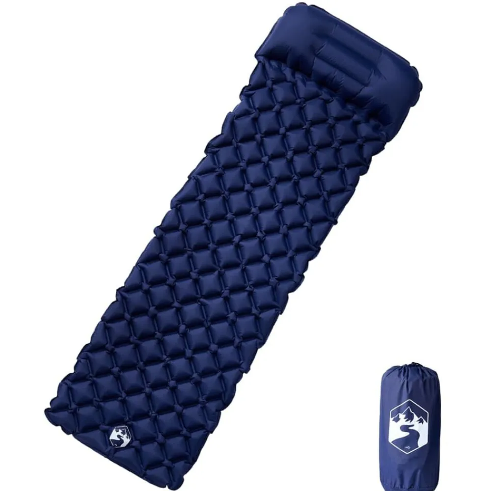 vidaXL Colchón de camping inflable con almohada 1 persona azul marino Gris Online