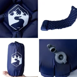 vidaXL Colchón de camping inflable con almohada 1 persona azul marino Gris Online