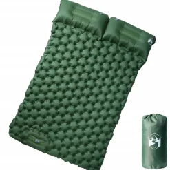 vidaXL Colchón de camping autoinflable con almohadas 2 personas Verde Discount