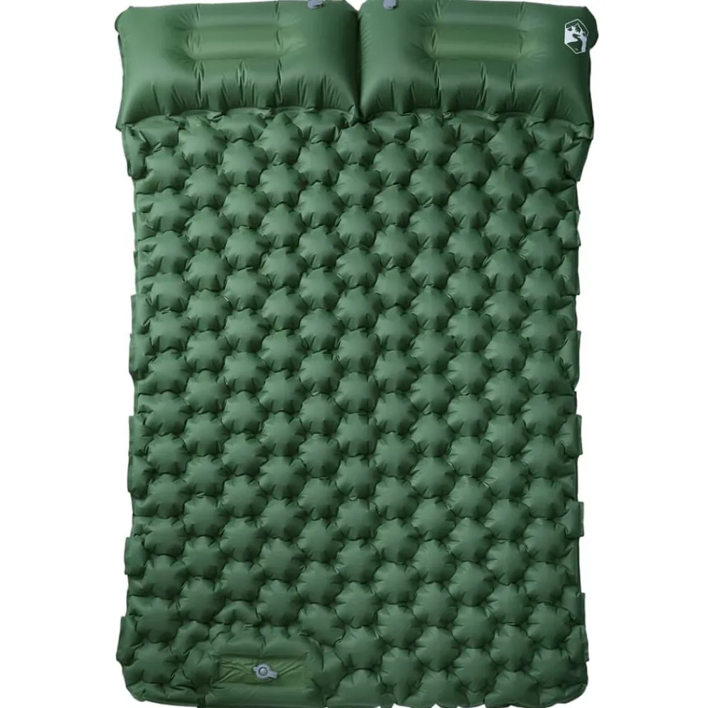 vidaXL Colchón de camping autoinflable con almohadas 2 personas Verde Discount