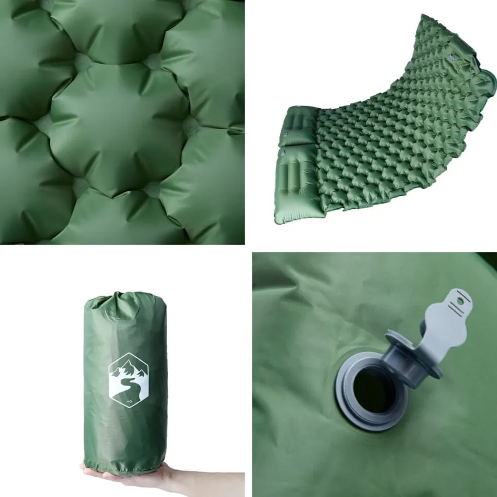 vidaXL Colchón de camping autoinflable con almohadas 2 personas Verde Discount
