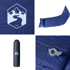 vidaXL Actividades Al Aire Libre-Colchón de camping autoinflable con almohada 1 persona azul