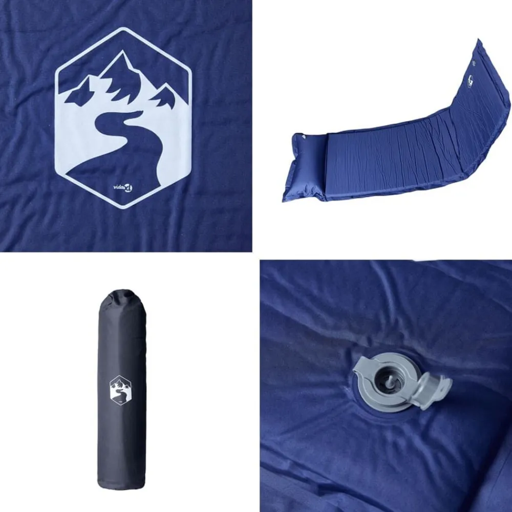 vidaXL Actividades Al Aire Libre-Colchón de camping autoinflable con almohada 1 persona azul