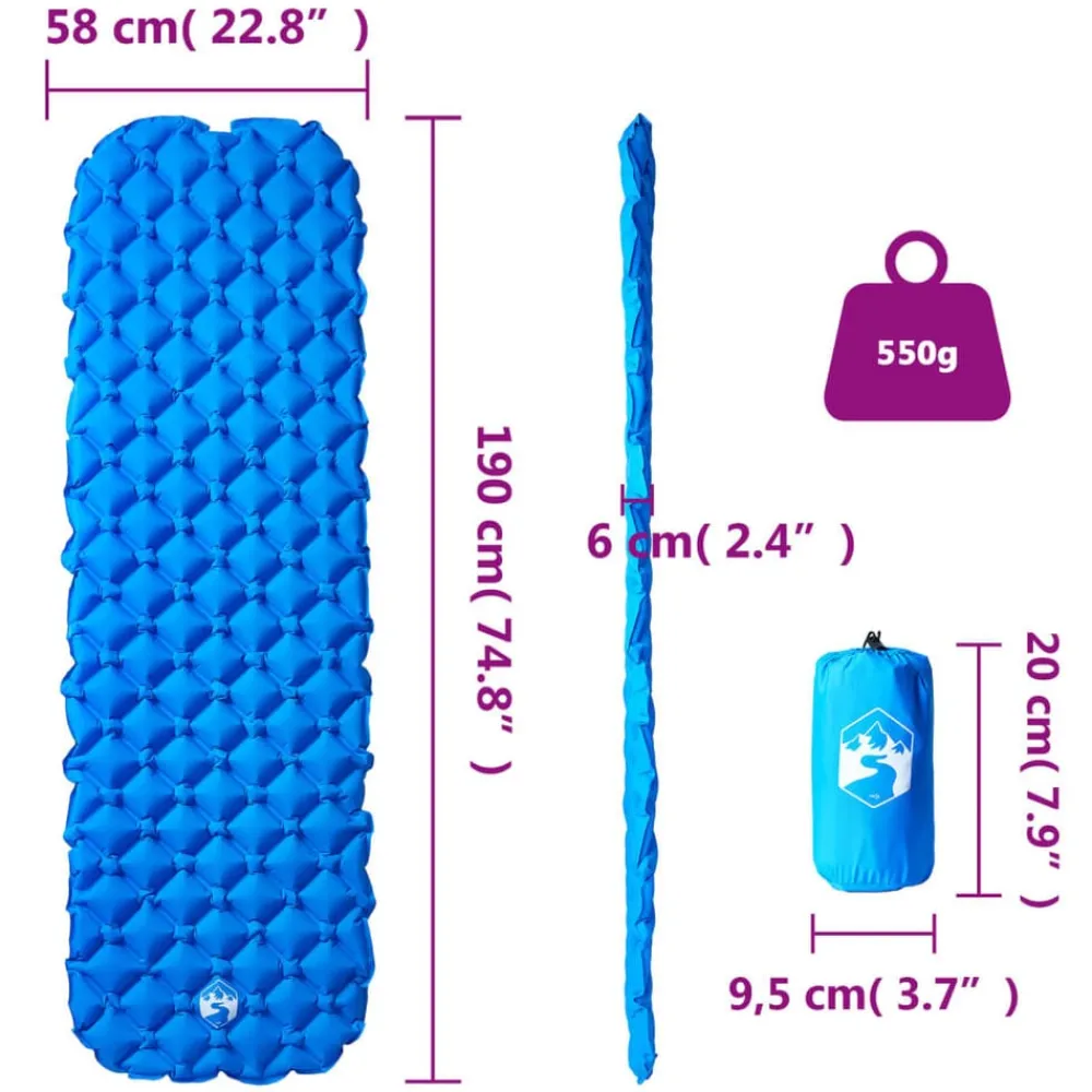 vidaXL Colchón inflable de camping para 1 persona 190x58x6 cm Azul Best