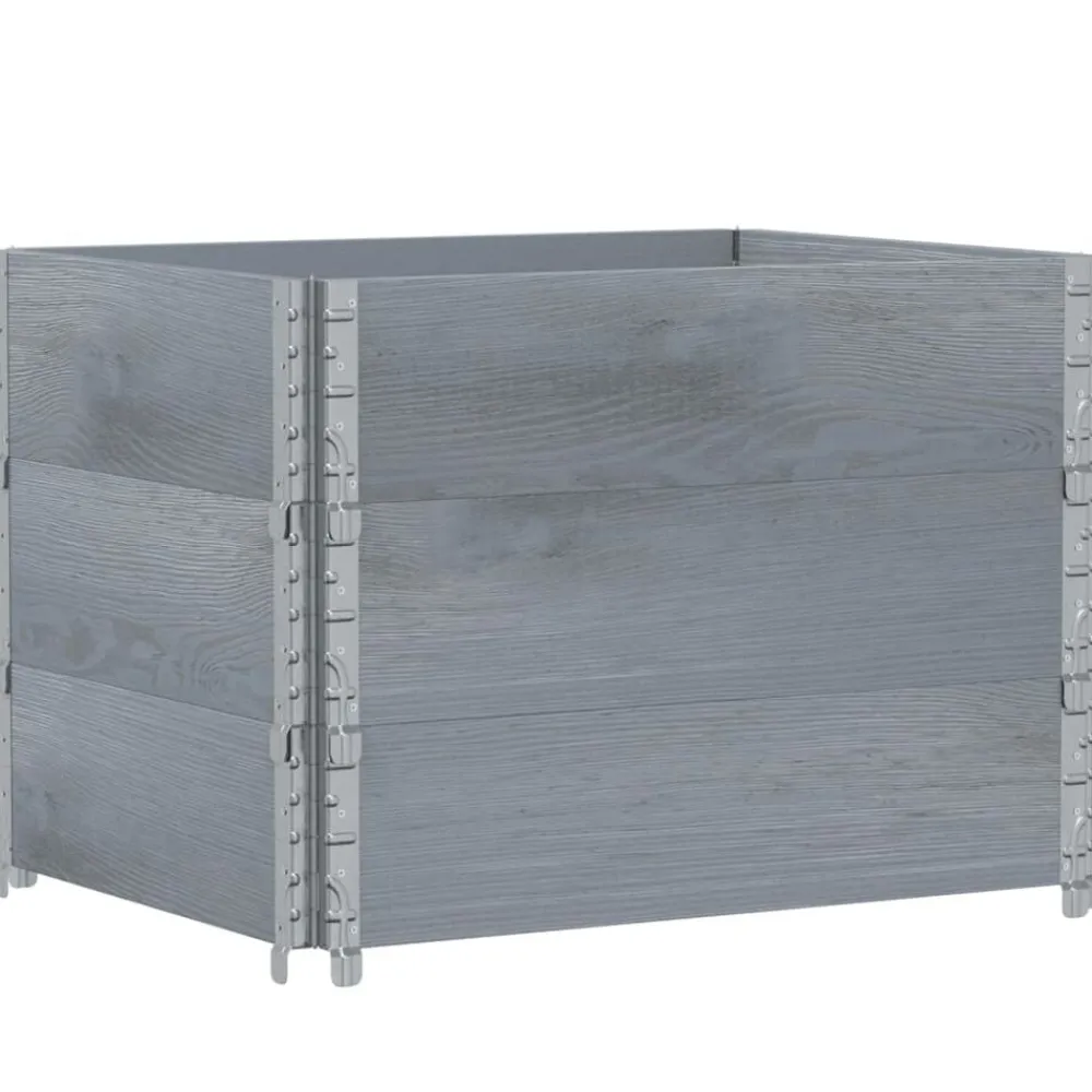 vidaXL Collares de palets 3 uds madera maciza de pino 80x60 cm Gris Outlet