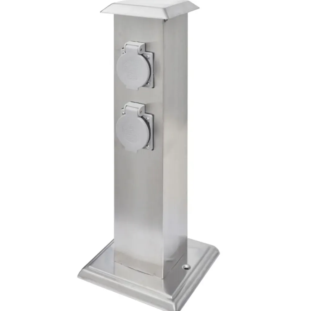 vidaXL Suministros Eléctricos-Columna con enchufes para el jardín acero inoxidable negro