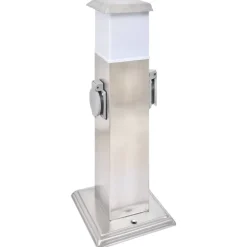 vidaXL Suministros Eléctricos-Columna con enchufes de jardín con lámpara acero inoxidable