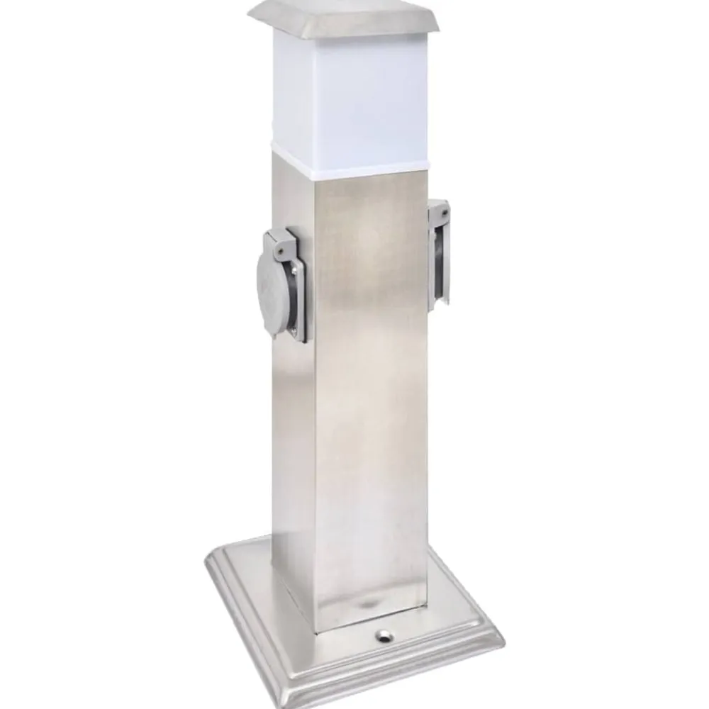 vidaXL Suministros Eléctricos-Columna con enchufes de jardín con lámpara acero inoxidable