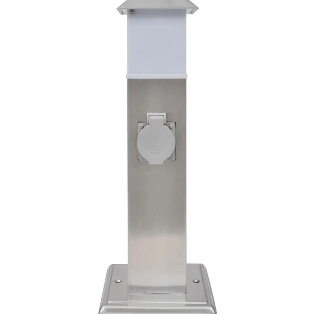 vidaXL Suministros Eléctricos-Columna con enchufes de jardín con lámpara acero inoxidable