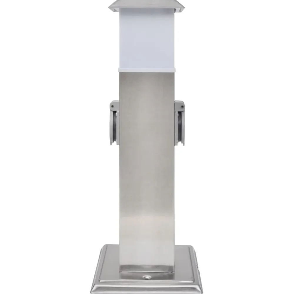 vidaXL Suministros Eléctricos-Columna con enchufes de jardín con lámpara acero inoxidable