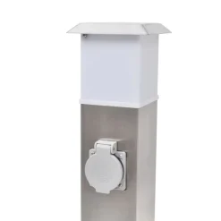 vidaXL Suministros Eléctricos-Columna con enchufes de jardín con lámpara acero inoxidable