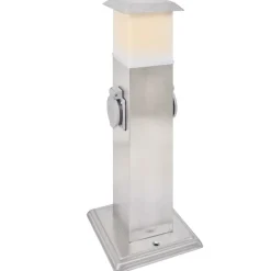 vidaXL Suministros Eléctricos-Columna con enchufes de jardín con lámpara acero inoxidable