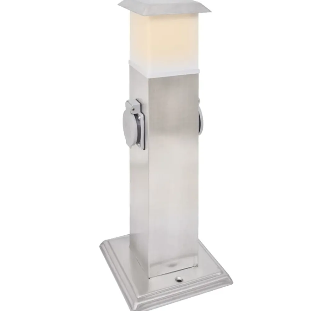vidaXL Suministros Eléctricos-Columna con enchufes de jardín con lámpara acero inoxidable