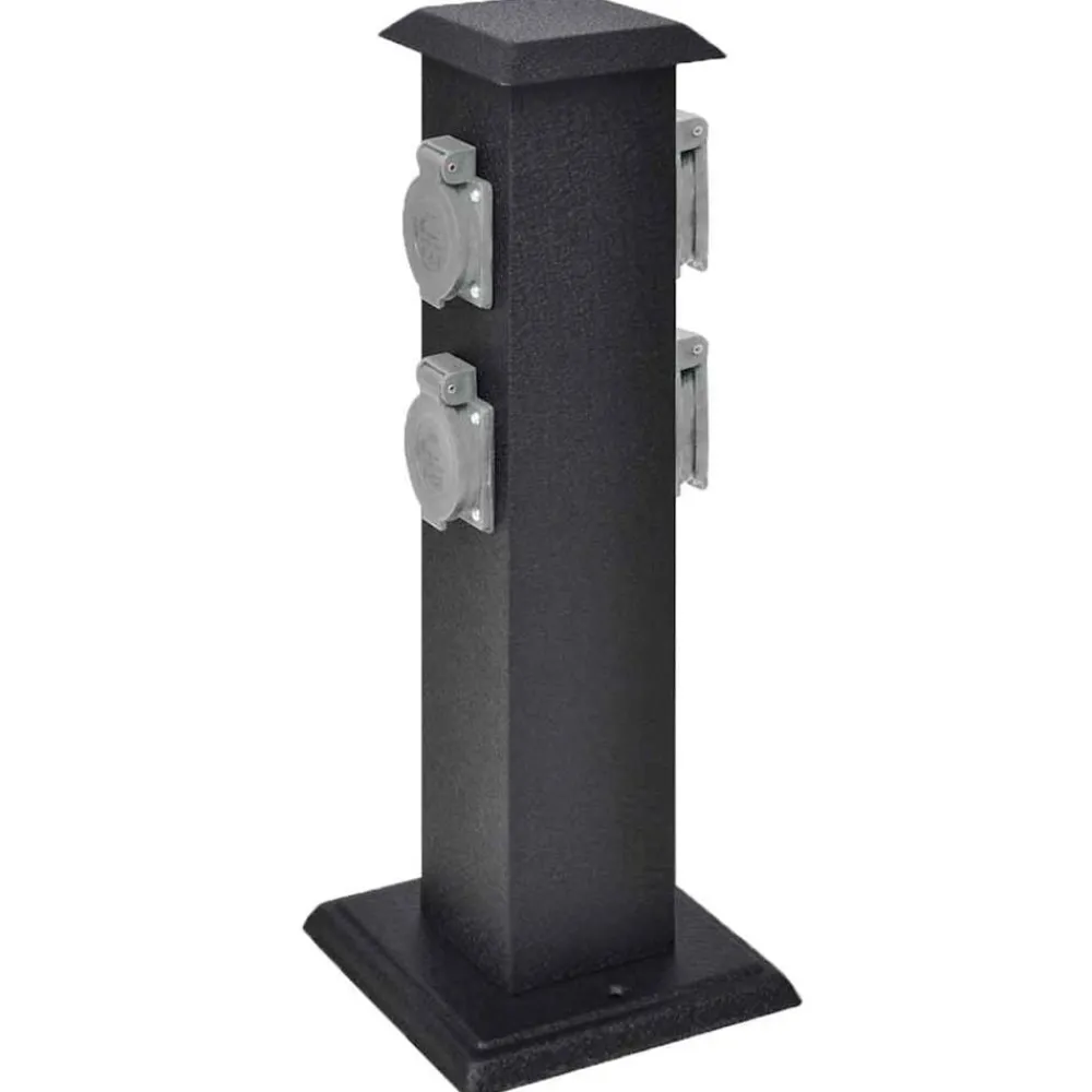 vidaXL Suministros Eléctricos-Columna negra con enchufes para el jardín
