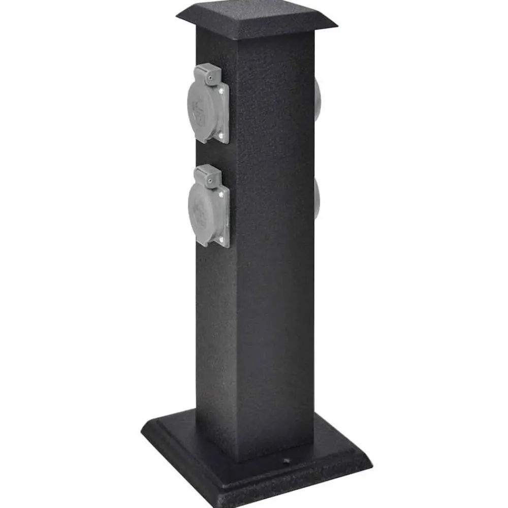 vidaXL Suministros Eléctricos-Columna negra con enchufes para el jardín