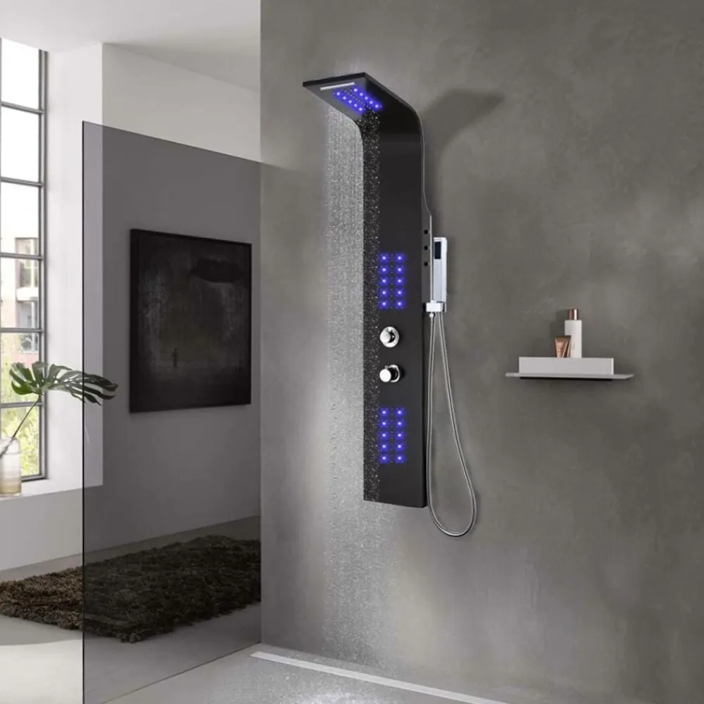 vidaXL Columna panel de ducha aluminio 20x44x130 cm Negro Best