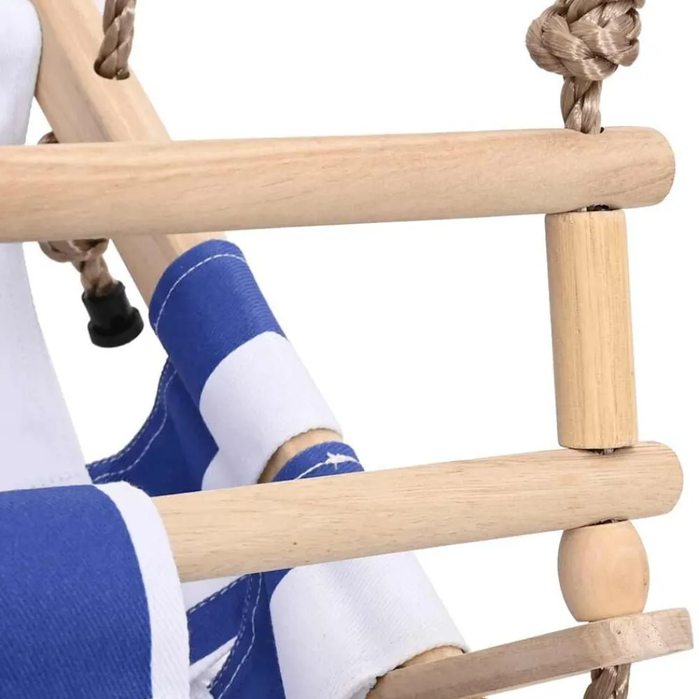 vidaXL Columpio de bebé con cinturón de seguridad algodón madera azul Discount