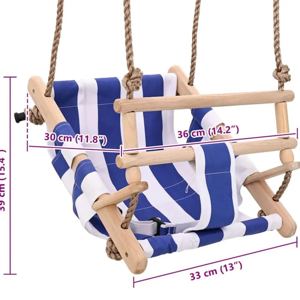 vidaXL Columpio de bebé con cinturón de seguridad algodón madera azul Discount