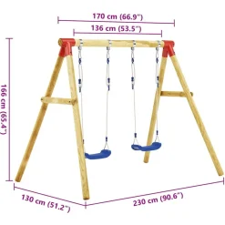 vidaXL Estructuras Para Juegos Al Aire Libre-Columpio de madera de pino 230x130x166 cm