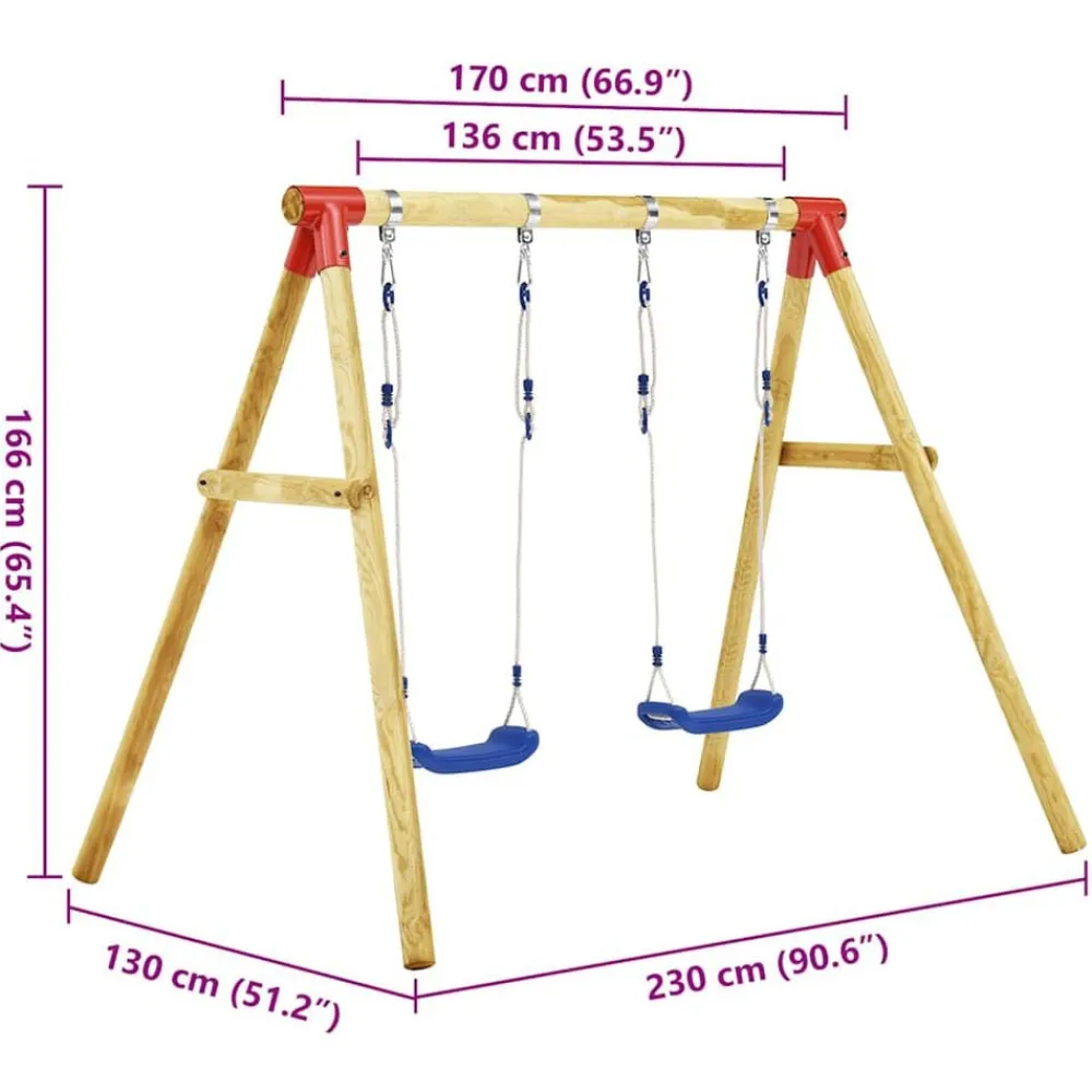 vidaXL Estructuras Para Juegos Al Aire Libre-Columpio de madera de pino 230x130x166 cm